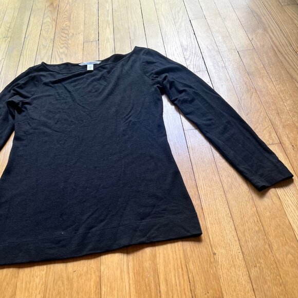 Diane Von Furstenberg Size L Black Wool Blend Long Sleeve Round Neck Sweater - Picture 3 of 13